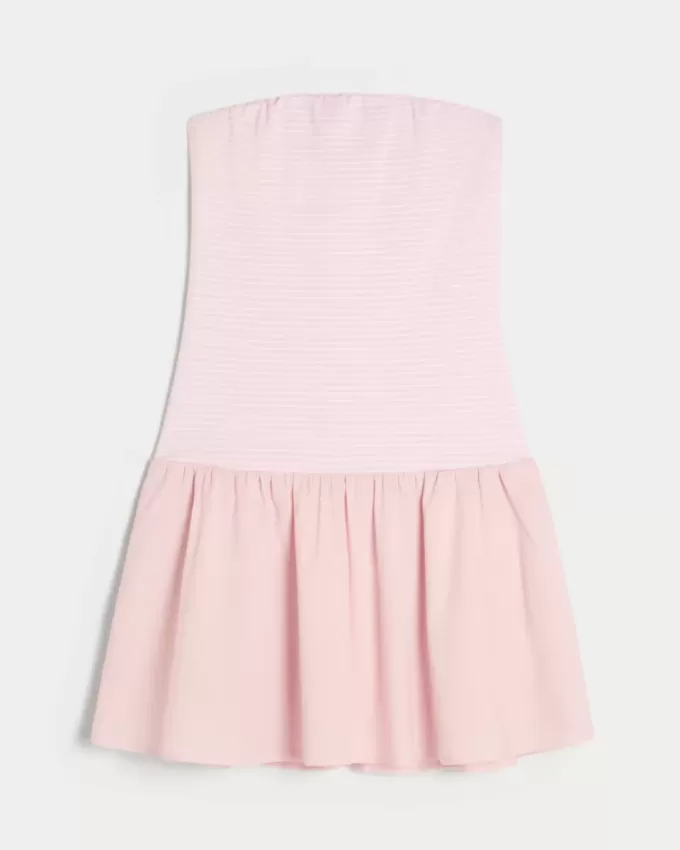 Trägerloses Minikleid aus Strickgewebe mit tiefer Taille