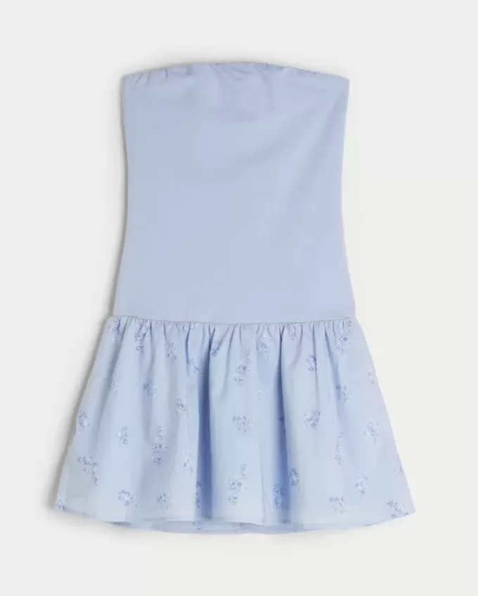 Trägerloses Minikleid aus Strickgewebe mit tiefer Taille