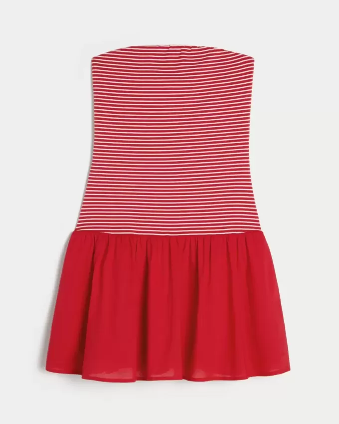 Trägerloses Minikleid aus Strickgewebe mit tiefer Taille
