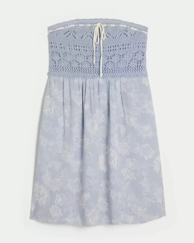 Trägerloses Minikleid im Häkel-Mix