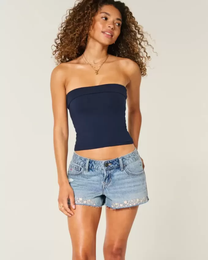 Ultra Low Rise Mini-Jeansshorts mit Stickerei