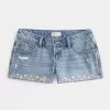 Ultra Low Rise Mini-Jeansshorts mit Stickerei