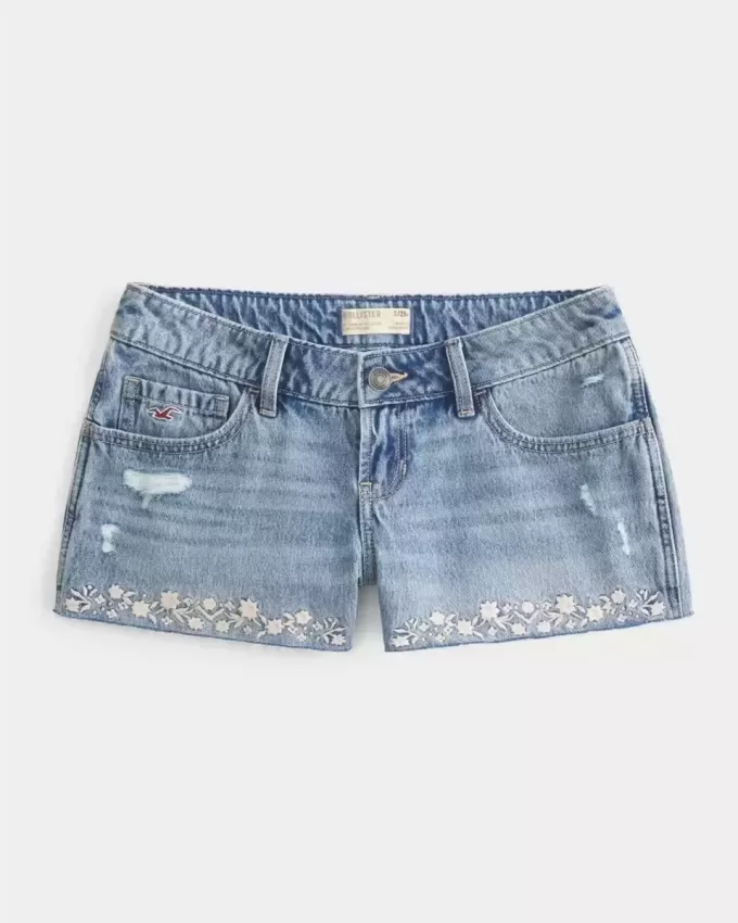 Ultra Low Rise Mini-Jeansshorts mit Stickerei
