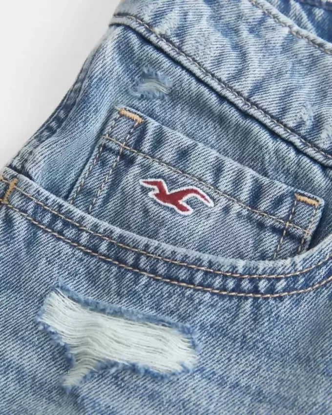 Ultra Low Rise Mini-Jeansshorts mit Stickerei