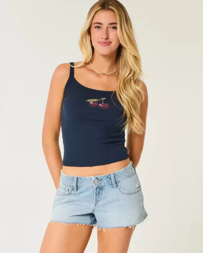 Ultra Low Rise Ripped Mini-Jeansshorts in mittlerer Waschung