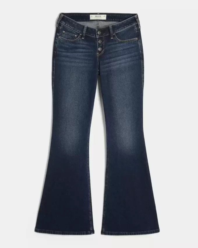 Ultra Low-Rise Schlagjeans in dunkler Waschung