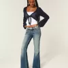 Ultra Low-Rise Schlagjeans mit mittlerer Waschung und Stickerei