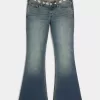 Ultra Low-Rise Schlagjeans mit mittlerer Waschung und Stickerei