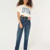 Ultrahoch geschnittene Straight-Jeans im 90er-Stil mit dunkler Waschung Ultrahoch geschnittene Straight-Jeans im 90er-Stil mit dunkler Waschung