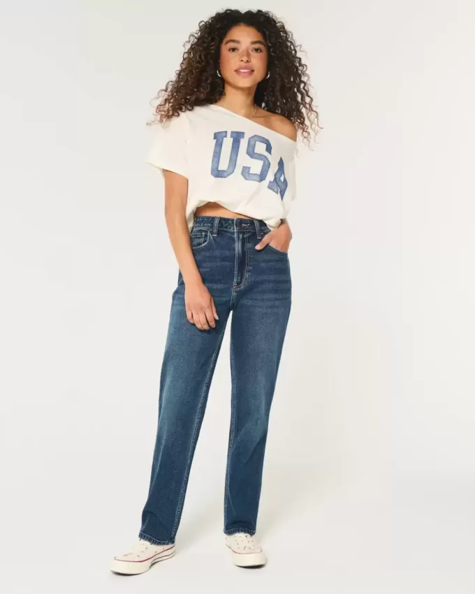 Ultrahoch geschnittene Straight-Jeans im 90er-Stil mit dunkler Waschung Ultrahoch geschnittene Straight-Jeans im 90er-Stil mit dunkler Waschung