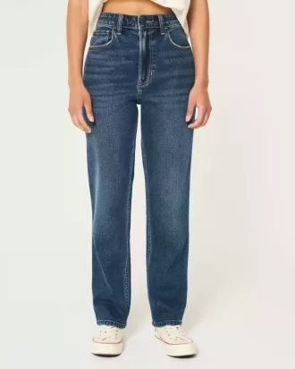 Ultrahoch geschnittene Straight-Jeans im 90er-Stil mit dunkler Waschung
