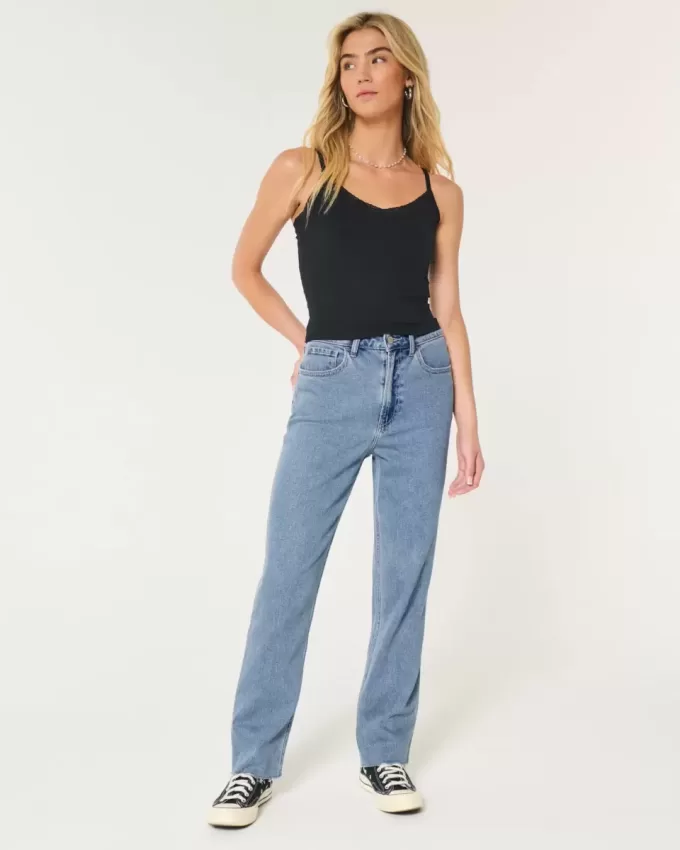 Ultrahoch geschnittene Straight-Jeans im Stil der 90er mit mittlerer Waschung