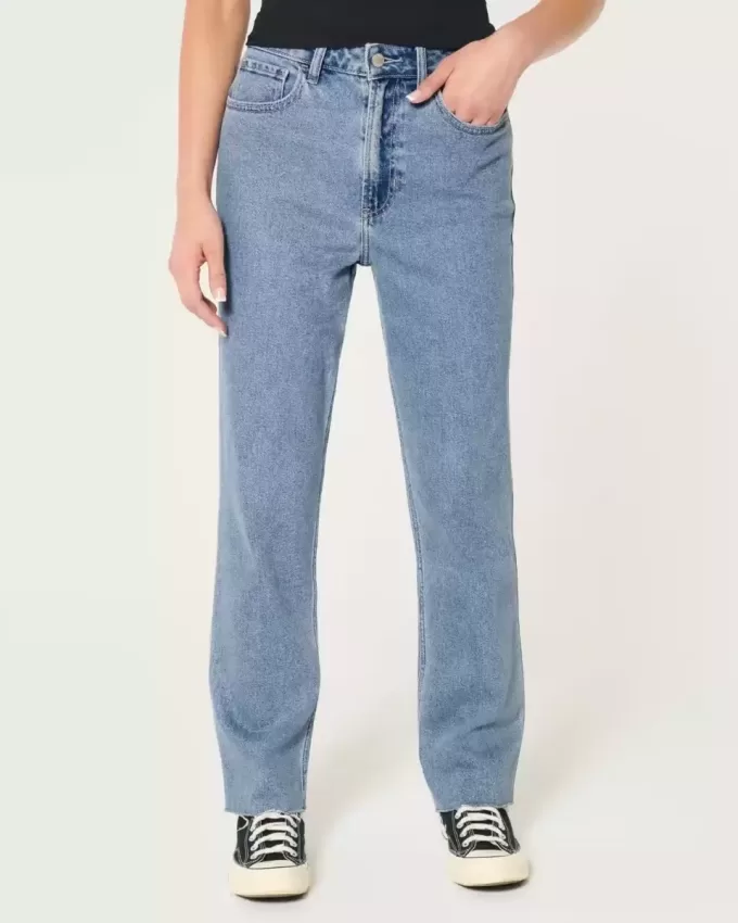 Ultrahoch geschnittene Straight-Jeans im Stil der 90er mit mittlerer Waschung