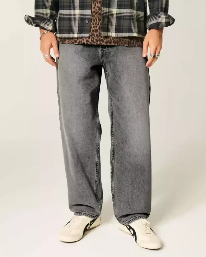Verwaschene graue Skater-Baggy-Jeans