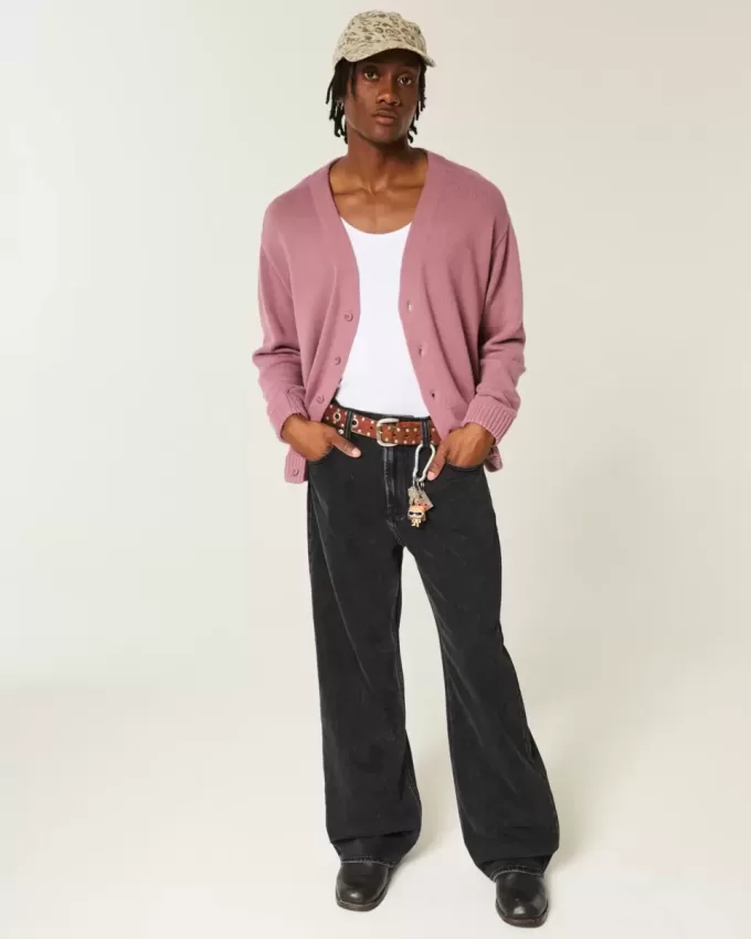 Verwaschene schwarze Baggy-Bootcut-Jeans