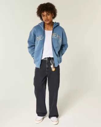 Verwaschene schwarze Baggy-Bootcut-Jeans