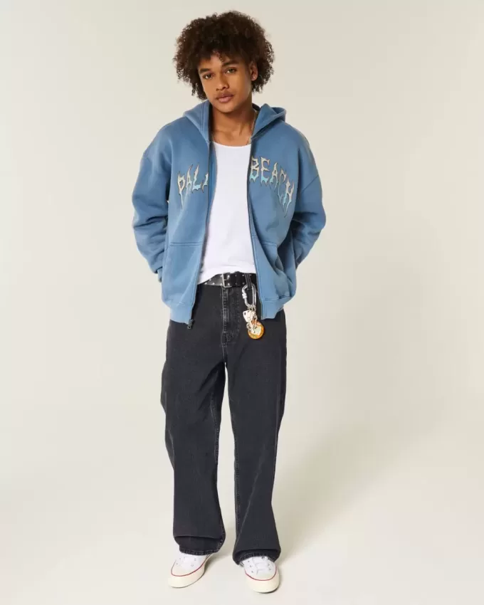 Verwaschene schwarze Baggy-Bootcut-Jeans