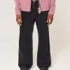 Verwaschene schwarze Baggy-Bootcut-Jeans