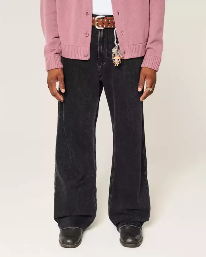 Verwaschene schwarze Baggy-Bootcut-Jeans