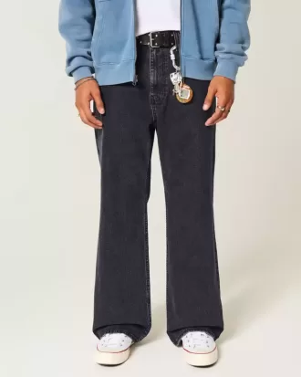 Verwaschene schwarze Baggy-Bootcut-Jeans