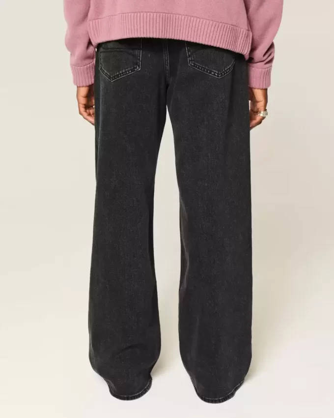 Verwaschene schwarze Baggy-Bootcut-Jeans
