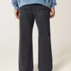 Verwaschene schwarze Baggy-Bootcut-Jeans