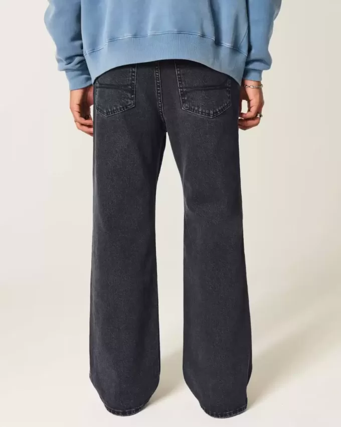 Verwaschene schwarze Baggy-Bootcut-Jeans