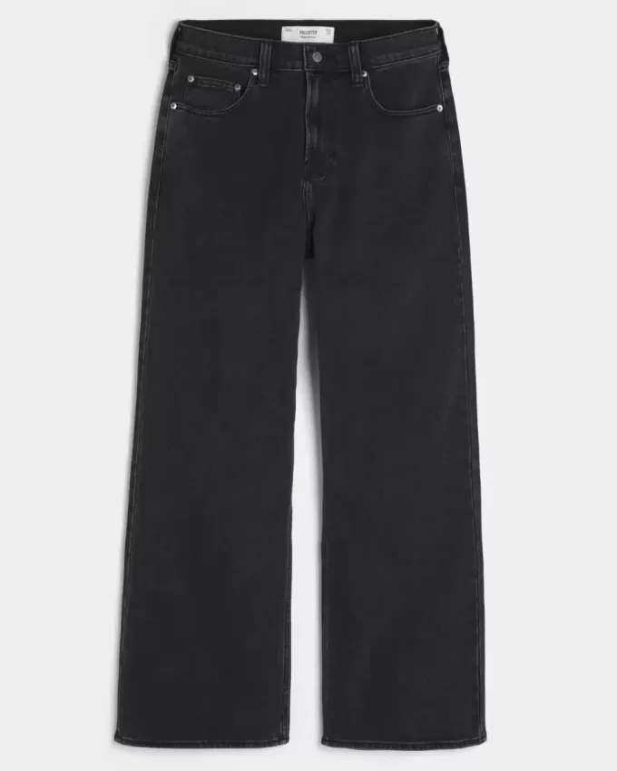Verwaschene schwarze Baggy-Bootcut-Jeans