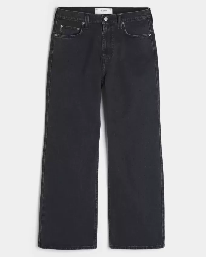 Verwaschene schwarze Baggy-Bootcut-Jeans
