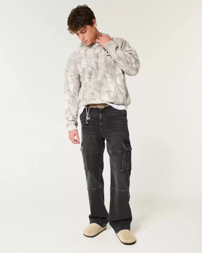 Verwaschene schwarze Baggy-Cargojeans