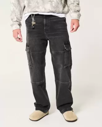 Verwaschene schwarze Baggy-Cargojeans