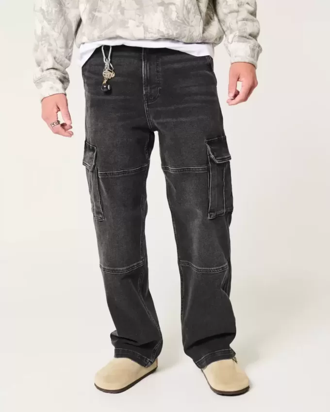 Verwaschene schwarze Baggy-Cargojeans