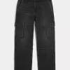 Verwaschene schwarze Baggy-Cargojeans