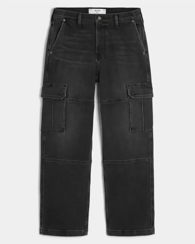 Verwaschene schwarze Baggy-Cargojeans