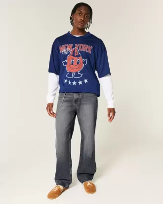 Verwaschene schwarze Baggy-Jeans