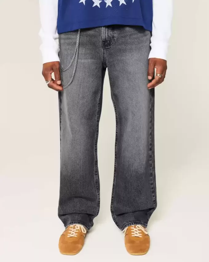 Verwaschene schwarze Baggy-Jeans Verwaschene schwarze Baggy-Jeans