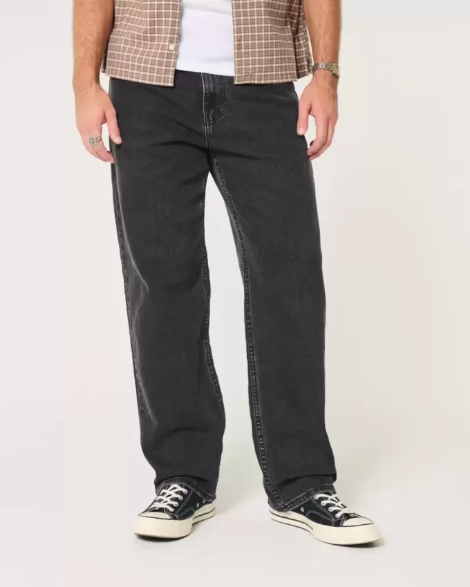 Verwaschene schwarze Baggy-Jeans Verwaschene schwarze Baggy-Jeans