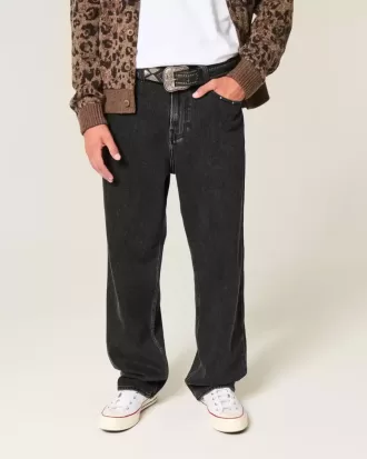Verwaschene schwarze Baggy-Jeans mit Nieten