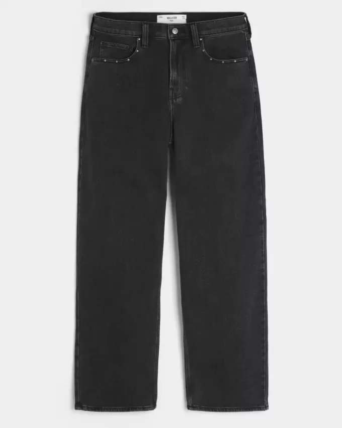 Verwaschene schwarze Baggy-Jeans mit Nieten