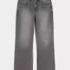 Verwaschene schwarze bestickte Baggy-Bootcut-Jeans