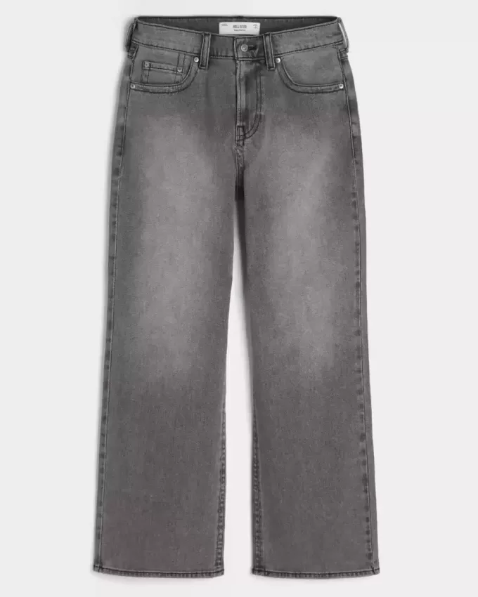 Verwaschene schwarze bestickte Baggy-Bootcut-Jeans