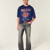 Verwaschene schwarze bestickte Baggy-Bootcut-Jeans