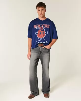 Verwaschene schwarze bestickte Baggy-Bootcut-Jeans
