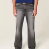 Verwaschene schwarze bestickte Baggy-Bootcut-Jeans