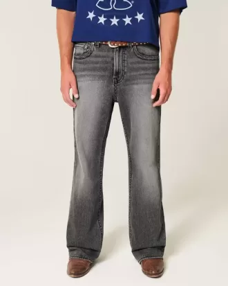 Verwaschene schwarze bestickte Baggy-Bootcut-Jeans