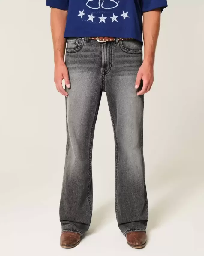 Verwaschene schwarze bestickte Baggy-Bootcut-Jeans