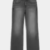 Verwaschene schwarze bestickte Baggy-Bootcut-Jeans