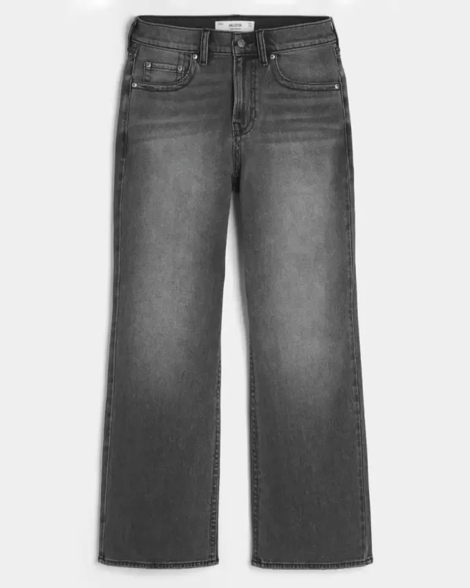Verwaschene schwarze bestickte Baggy-Bootcut-Jeans