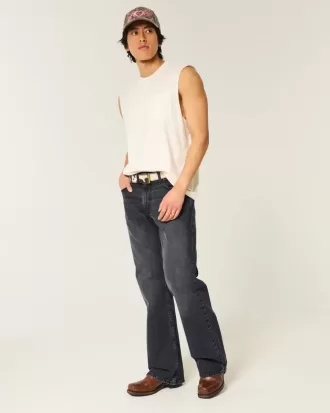 Verwaschene, schwarze, lässige Bootcut-Jeans