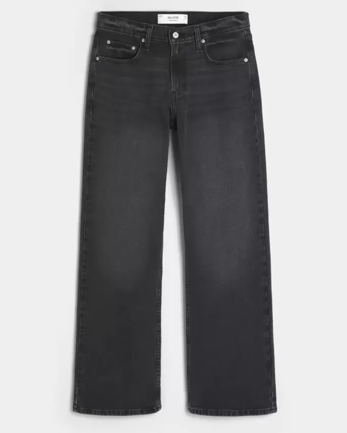 Verwaschene, schwarze, lässige Bootcut-Jeans Verwaschene, schwarze, lässige Bootcut-Jeans